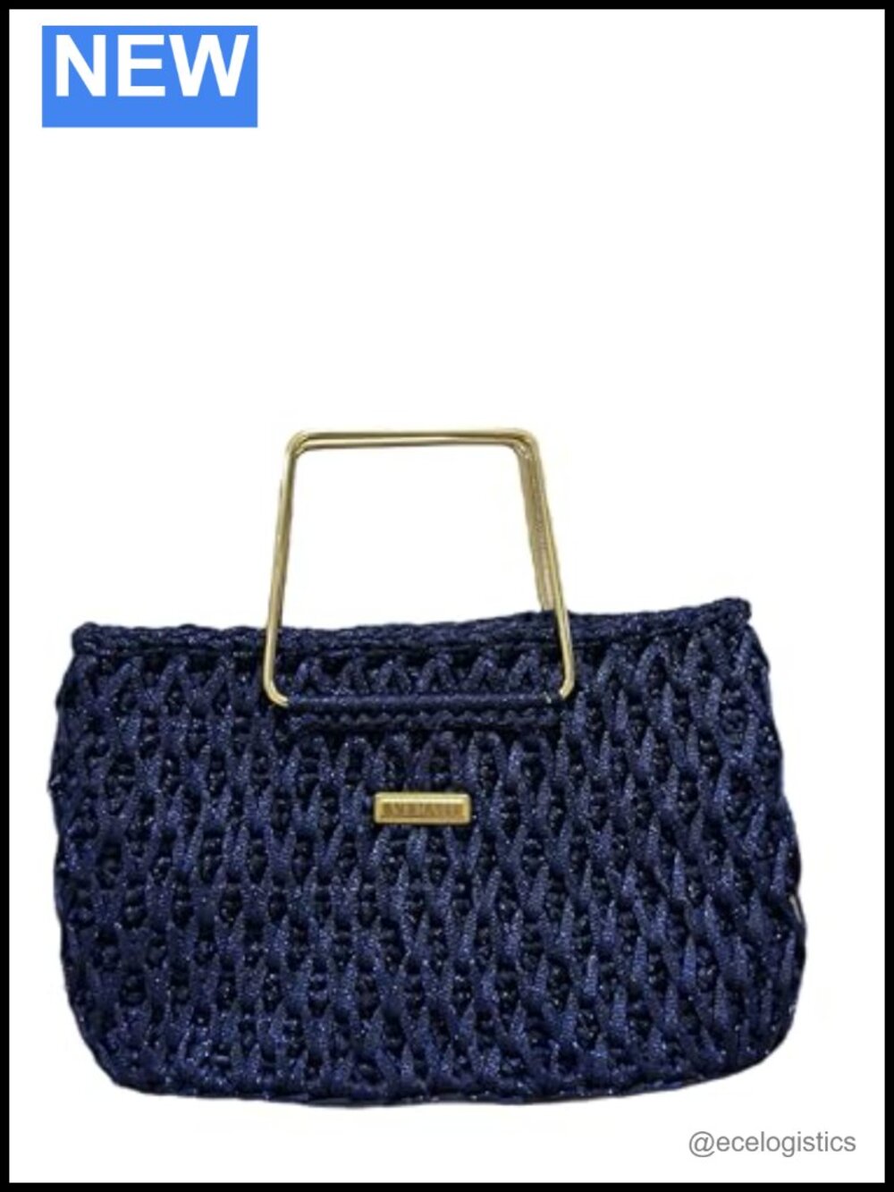 Handcrafted Woven Evening Bag with Gold Square Handle, Structured Pouch,